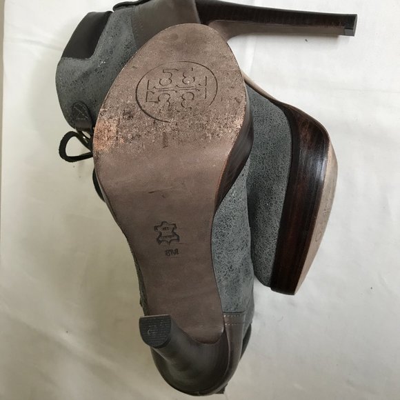 Tory Burch Lawson Platform Stiletto Crackle Suede Lace Up Tie Ankle Boot Sz 8 - Picture 9 of 16